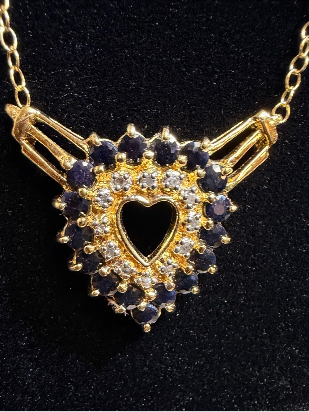 18K Gold Over Sterling Silver AAA Sapphire & Diamond Jeart Necklace 5.12 CTW 17”